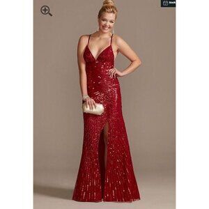 Prom Dress Red Sequin David's Bridal long formal size 2 adjustable‎ straps